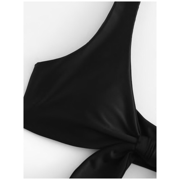 Black Bow Knot Plunge Bikini Swimsuit - Picture 4 of 6